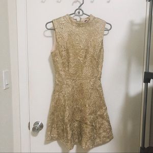Gold lace mini dress